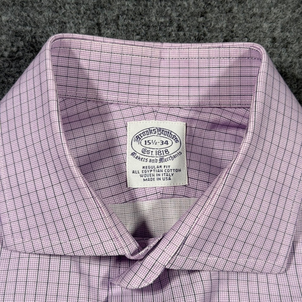 Brooks Brothers Makers Regular Fit Dress Shirt Mens 15.5 34 Purple Check USA - Picture 3 of 9